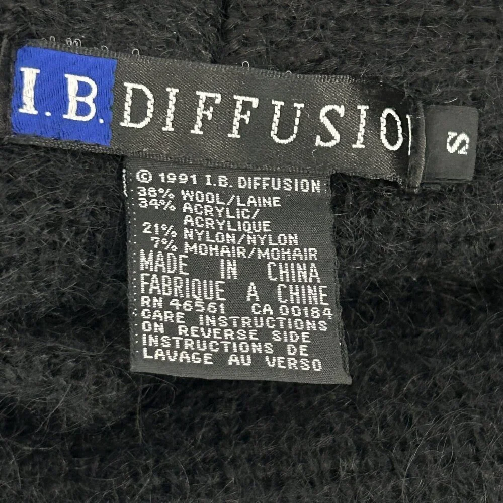 IB Diffusion Black Wool Mohair Blend Sweater Coat Double Breasted Size Small
